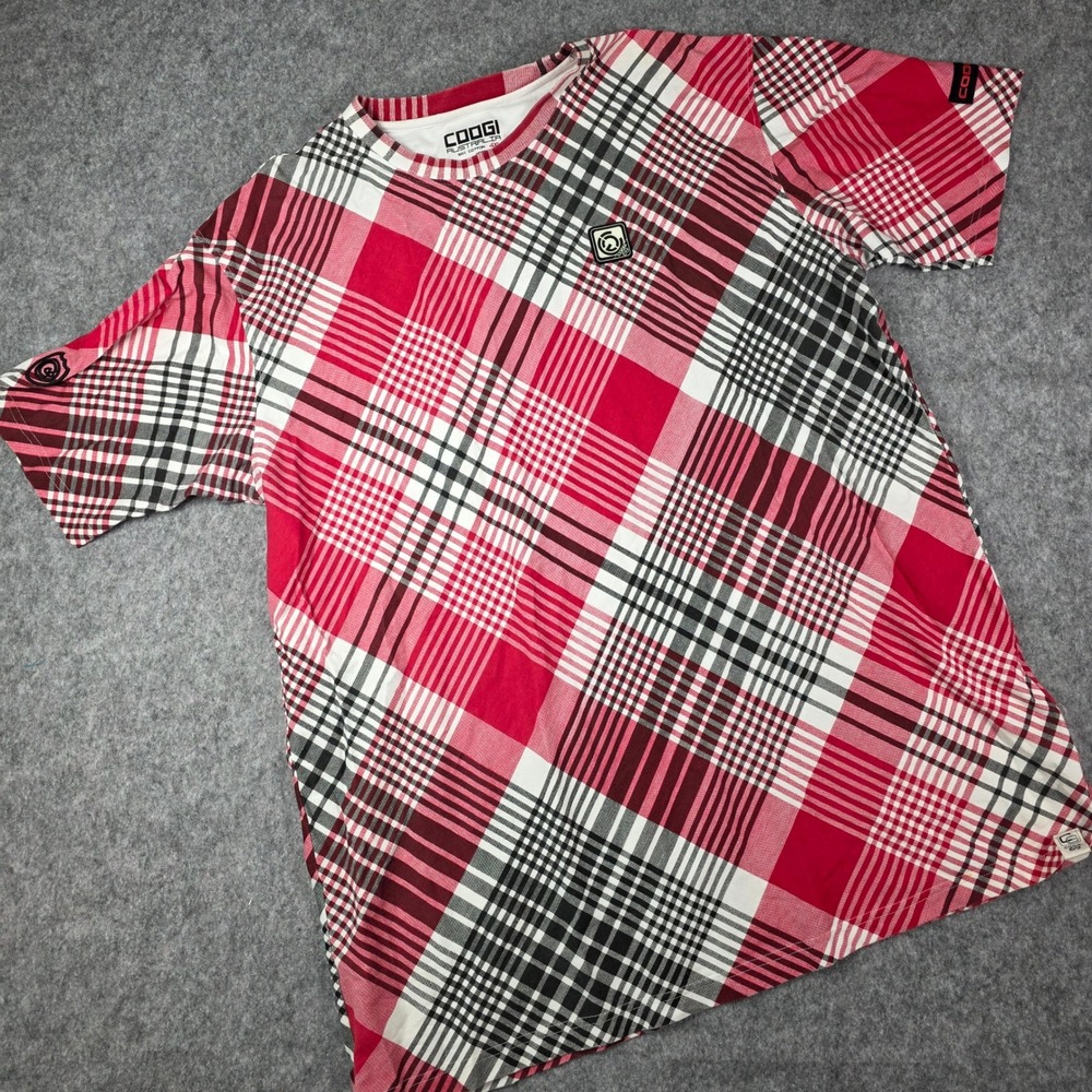 Coogi Plaid T Shirt Red White Black All Over Print Streetwear sz 4XL y2k Hip Hop